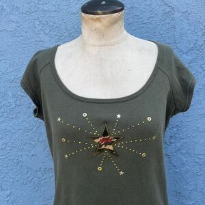 Y2k Baby Tee with Army Print Size 1X/2X  Embellished t-shirt